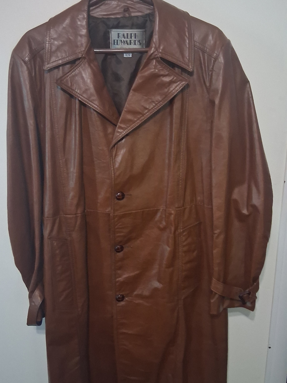 Ralph Edwards "Crafted in U.S.A." Genuine Leather Trench/Car Coat in a Men’s 42R